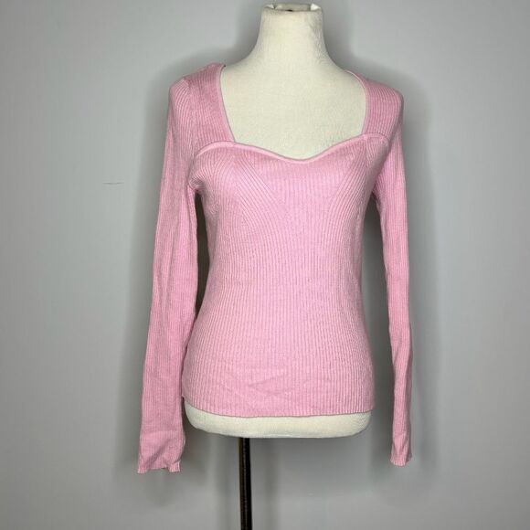 Old Navy- Pink Ribbed Long Sleeve Sweetheart Fit Top - Picture 1 of 4